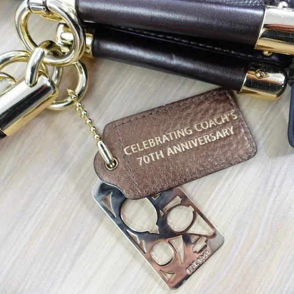 VINTAGE Coach Bag Brown Leather Shoulder Lizard Chain RARE 70TH ANNIVERSARY - Picture 13 of 16